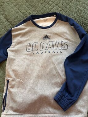 adidas UC Davis Football grey  Fleece-Lined crewneck Jacket with Navy Trim